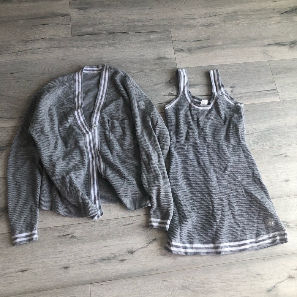 Alo Gray Sweater Cardigan & Tank Dress Set